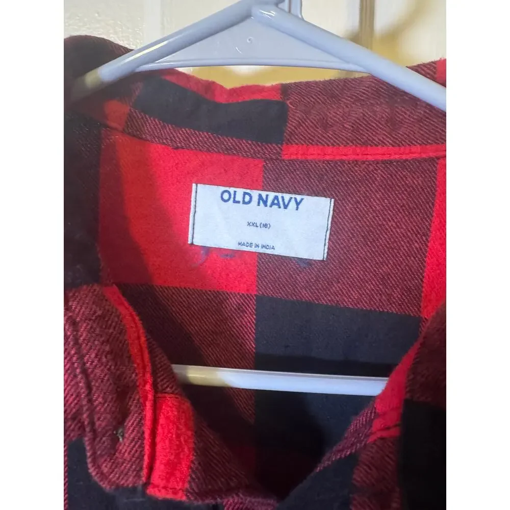 Old Navy Girls XXL 18 Red Black Buffalo Plaid Flannel Button-Up Shirt